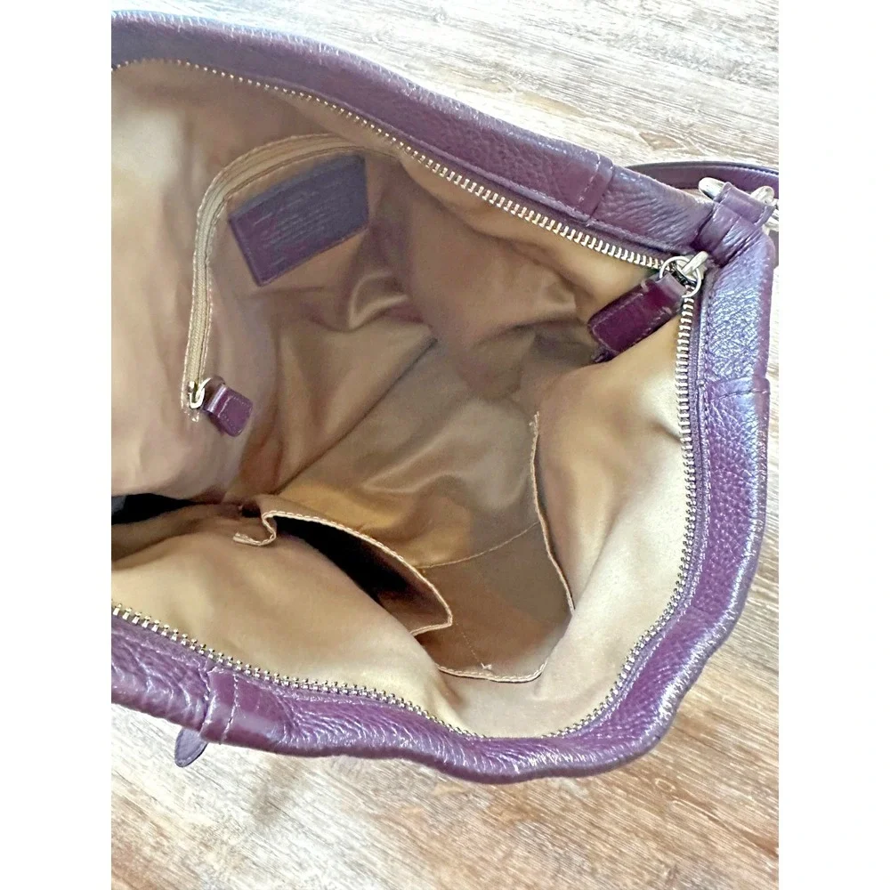 Coach Purse Purple Plum Pebbled Leather Crossbody Hobo Large F31323